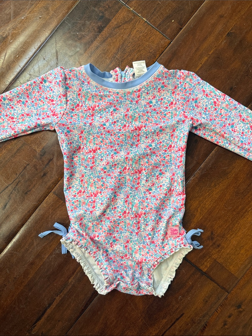 Ruffle Butts Pink Blue Floral Long Sleeve Kids Swim